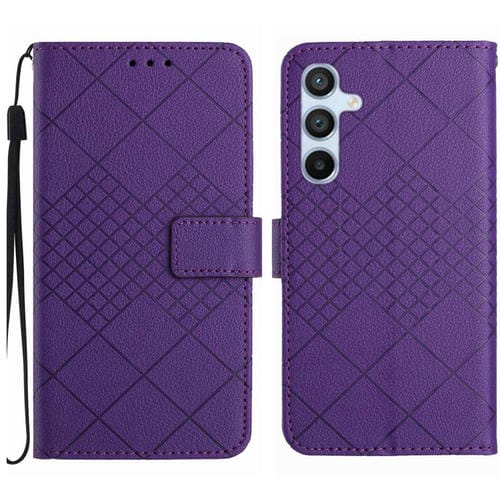 Funda de Cuero Samsung Galaxy M34 5G Textura de Rejilla Rómbica (Púrpura)
