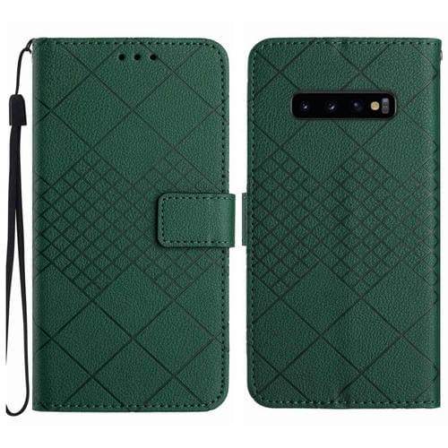 Funda para Samsung Galaxy S10 + Cuero con Textura de Rejilla Rómbica (Verde)