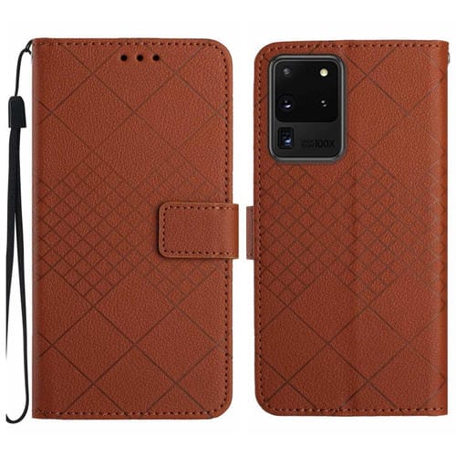 Funda para Samsung Galaxy S20 Ultra Cuero Textura Rejilla Rómbica (Marrón)