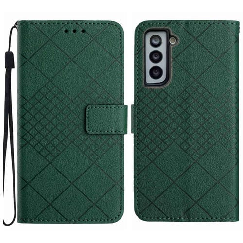 Funda para Samsung Galaxy S22+ 5G Cuero Textura Rejilla Rómbica (Verde)