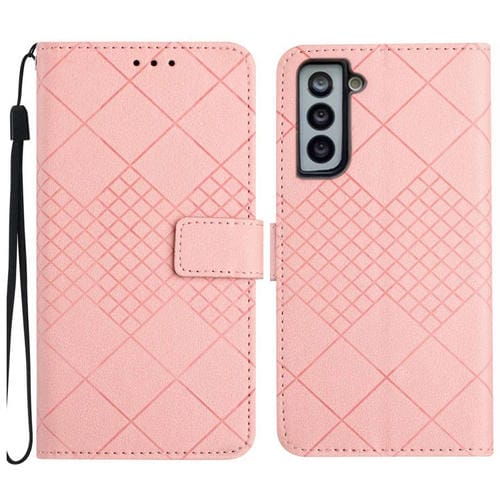 Funda de Cuero Samsung Galaxy S22 + 5G Textura Rejilla Rómbica (Rosa)