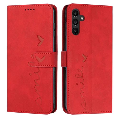 Funda para Teléfono Samsung Galaxy A35 Skin Feel Heart Cuero En Relieve con Cordón Largo (Rojo)