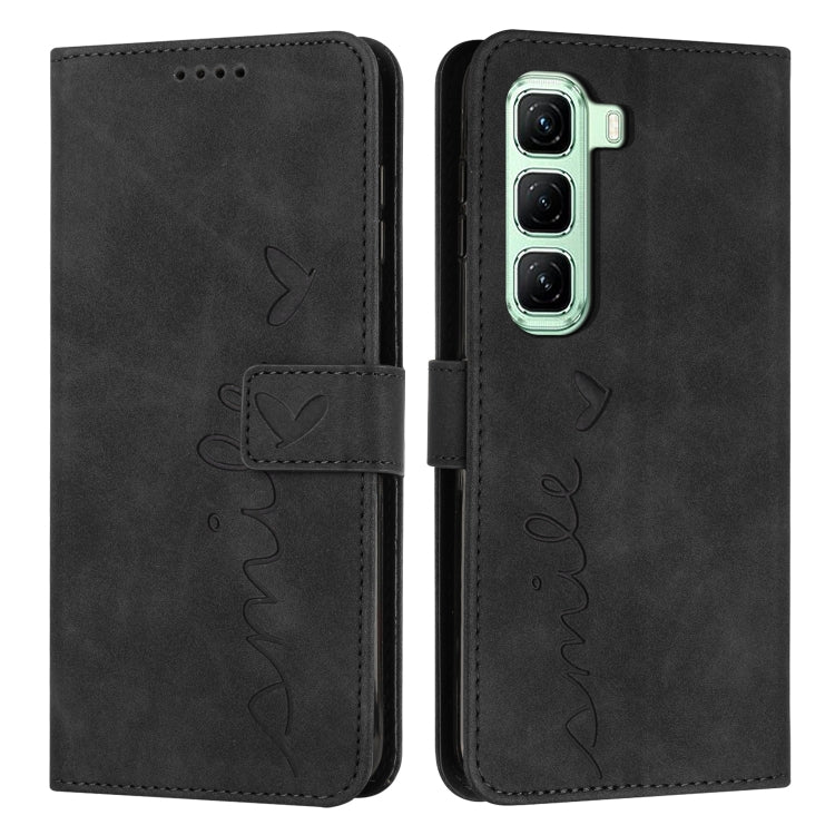 Funda de Cuero con Relieve de Corazón para Infinix Hot 50 Pro 4G con Cordón Largo (Negro)
