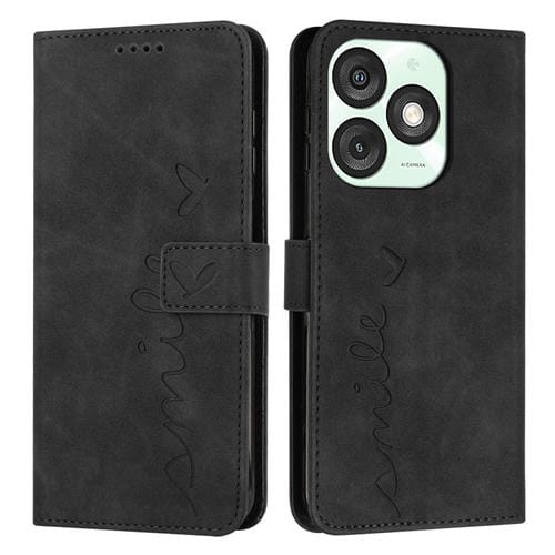 Funda de Piel con Relieve de Corazón y Cordón Largo para Teléfono Itel A50 (Negro)