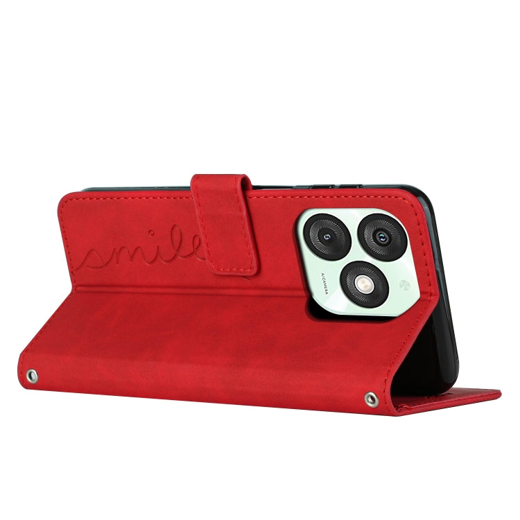 Funda de Piel con Relieve de Corazón y Cordón Largo para Teléfono Itel A50 (Rojo)