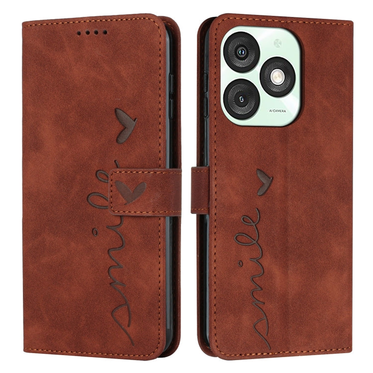 Funda de Piel con Relieve de Corazón y Cordón Largo para Teléfono Itel A50 (Marrón)