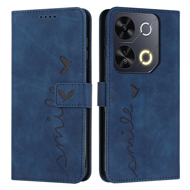 Funda de Piel con Relieve de Corazón y Cordón Largo para Teléfono Itel P65 (Azul)
