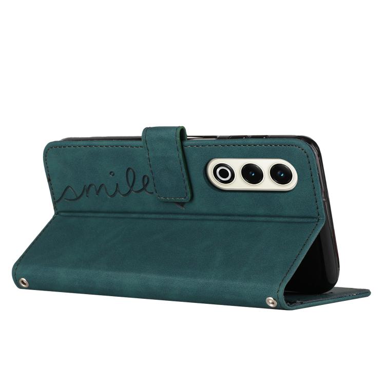 Funda de Piel con Relieve de Corazón para Teléfono Itel S25 con Cordón Largo (Verde)