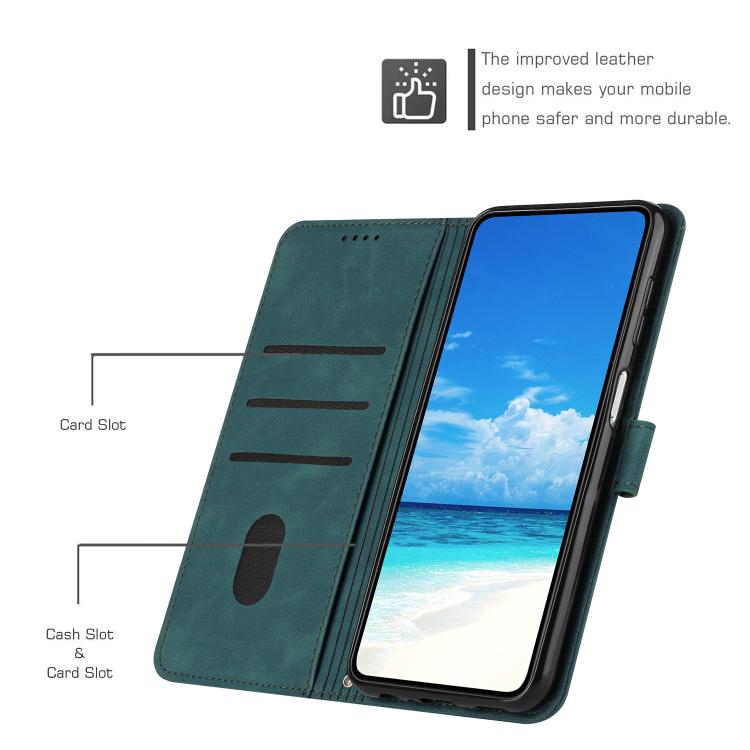 Funda de Piel con Relieve de Corazón para Teléfono Itel S25 con Cordón Largo (Verde)