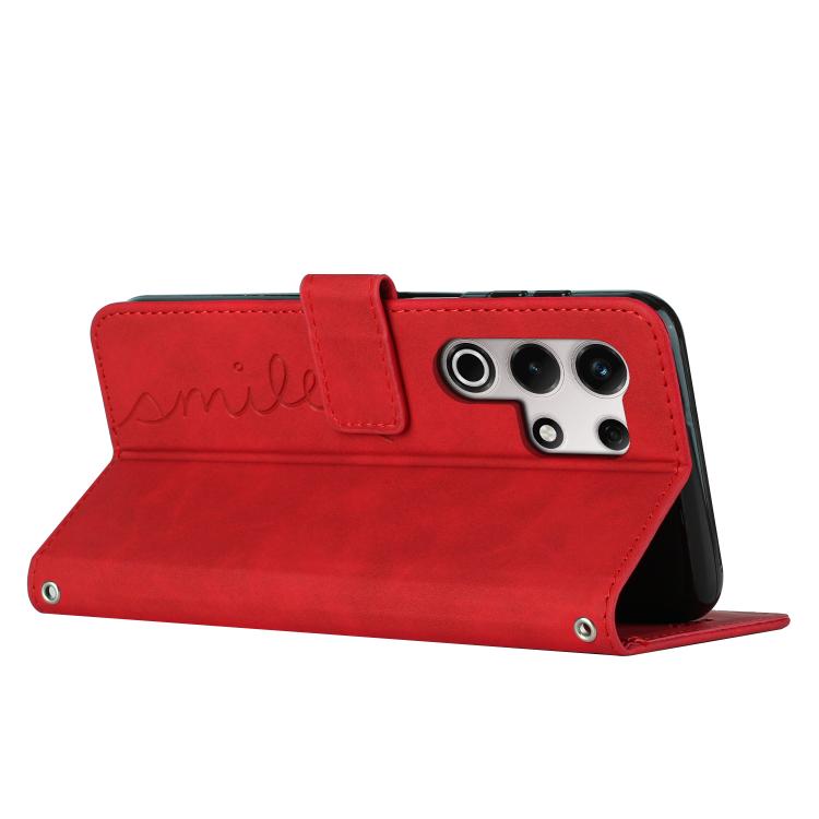 Funda de Piel con Relieve de Corazón y Cordón Largo para Itel S25 Ultra (Rojo)
