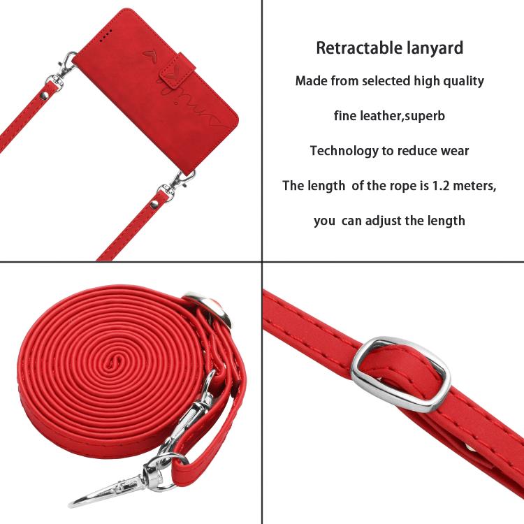 Funda de Piel con Relieve de Corazón y Cordón Largo para Itel S25 Ultra (Rojo)