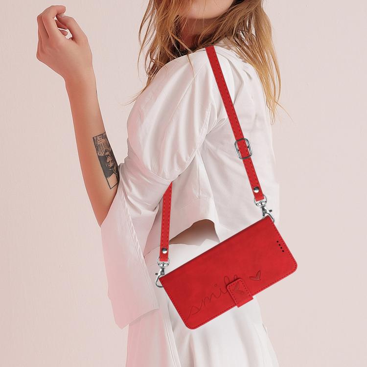 Funda de Piel con Relieve de Corazón y Cordón Largo para Itel S25 Ultra (Rojo)