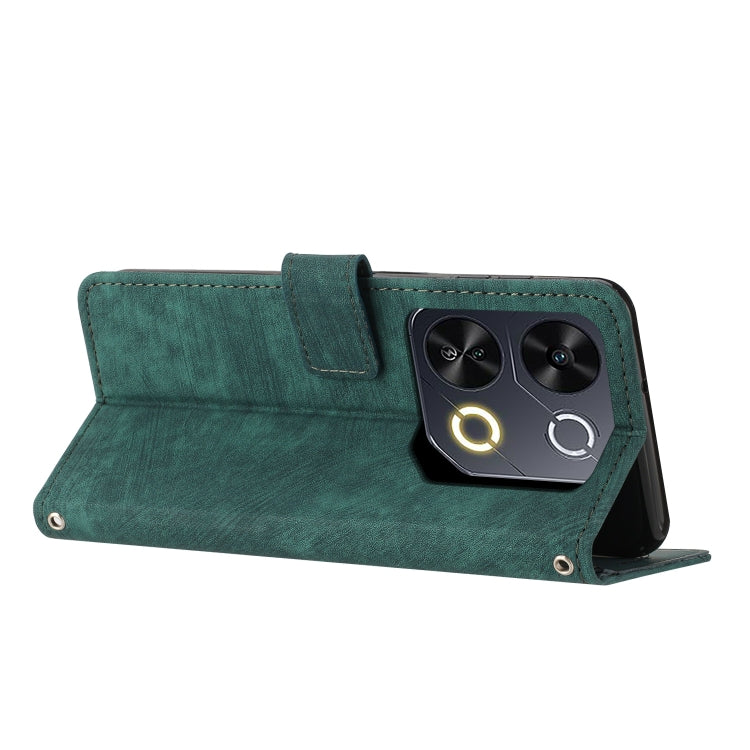 Funda de Cuero Itel P65 con Cordón Diseño de Rayas Tacto Piel (Verde)