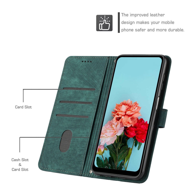 Funda de Cuero Itel P65 con Cordón Diseño de Rayas Tacto Piel (Verde)