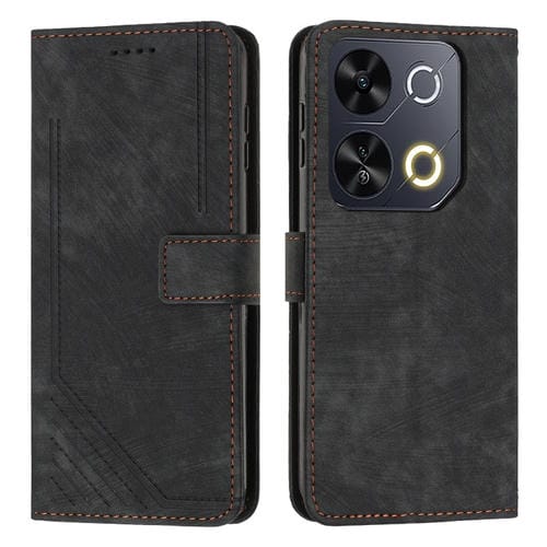 Funda de Cuero Itel P65 con Diseño de Rayas y Cordón (Negro)