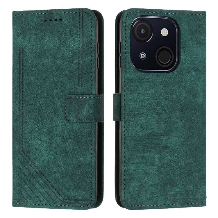 Funda de Cuero Itel A50C con Diseño de Rayas y Cordón (Verde)