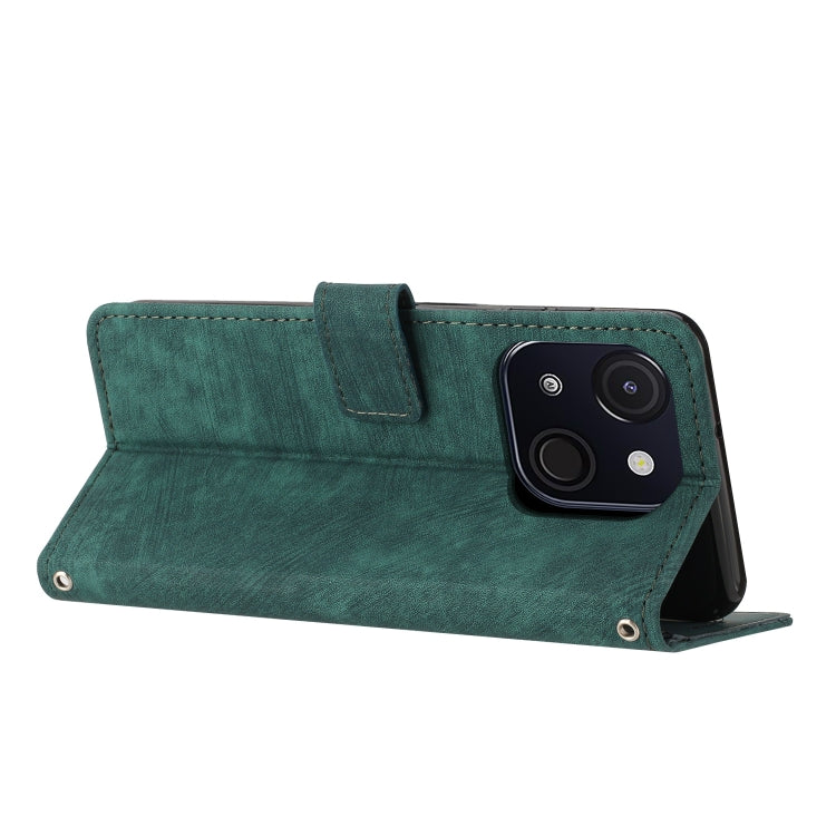 Funda de Cuero Itel A50C con Diseño de Rayas y Cordón (Verde)