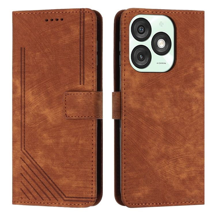 Funda de Cuero Itel A50 con Diseño de Rayas y Cordón (Marrón)