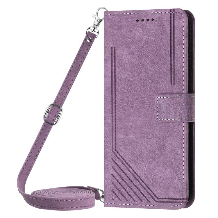 Funda de Cuero Itel S25 Ultra Diseño de Rayas Tacto Sedoso (Morado)