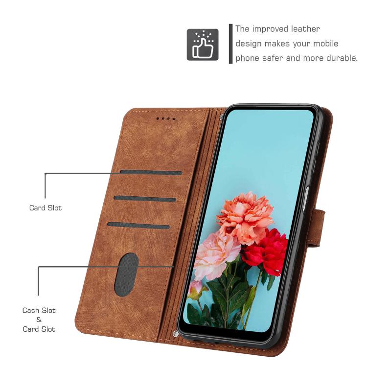 Funda de Cuero Itel S25 con Diseño de Rayas y Cordón (Marrón)