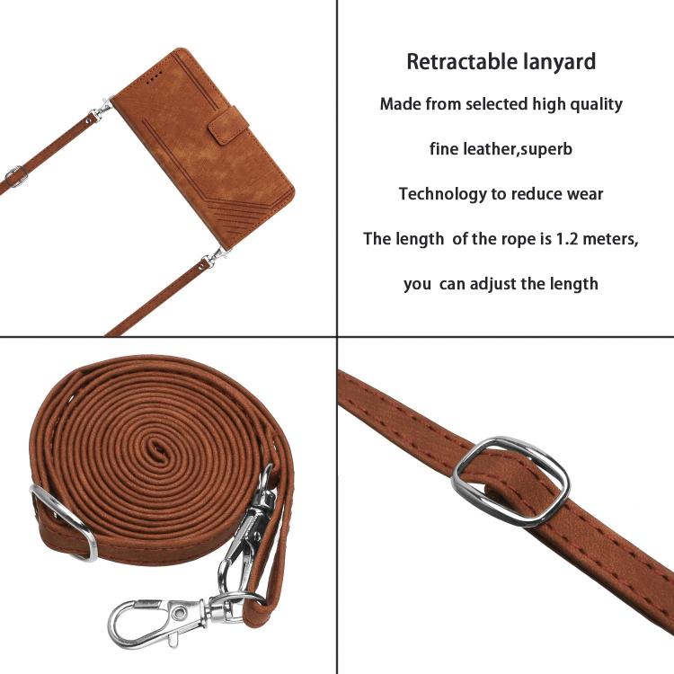 Funda de Cuero Itel S25 con Diseño de Rayas y Cordón (Marrón)