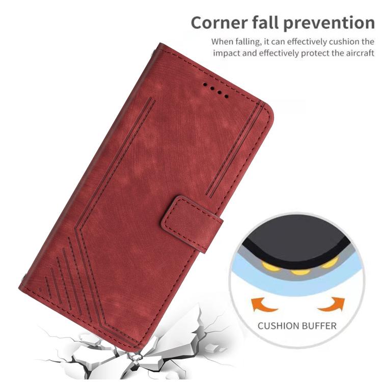 Funda de Cuero Itel S25 con Diseño de Rayas y Cordón (Rojo)