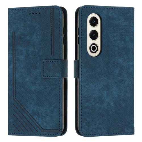 Funda de Cuero Itel S25 con Diseño de Rayas y Cordón (Azul)