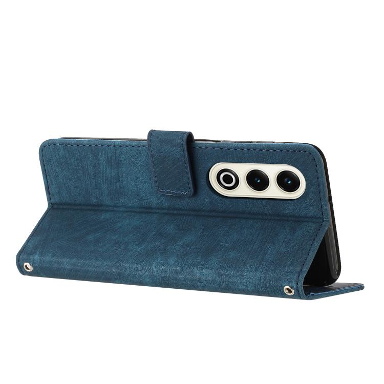 Funda de Cuero Itel S25 con Diseño de Rayas y Cordón (Azul)