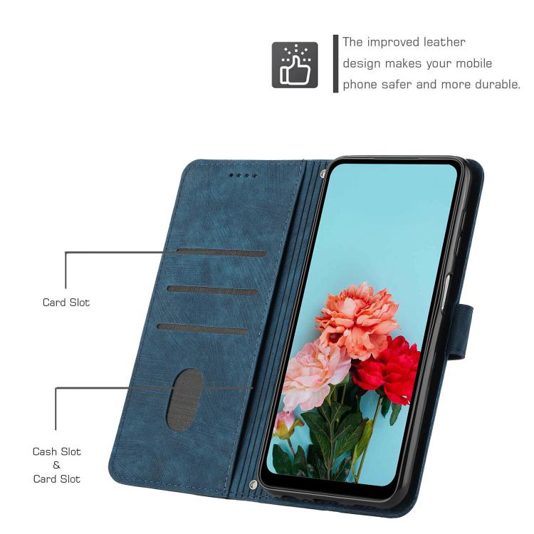 Funda de Cuero Itel S25 con Diseño de Rayas y Cordón (Azul)