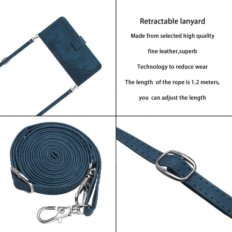 Funda de Cuero Itel S25 con Diseño de Rayas y Cordón (Azul)