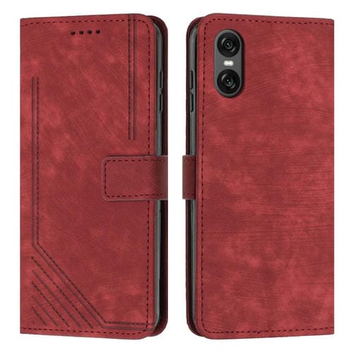 Funda de Cuero Sony Xperia 5 Vi Diseño de Rayas Tacto Sedoso (Rojo)