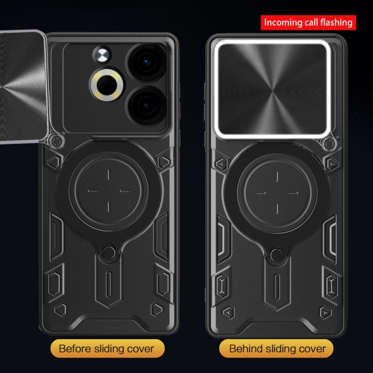 Funda para Teléfono Tecno Pova 6 Neo 4G con Soporte Magnético Deslizante y Textura de Cd (Negro)
