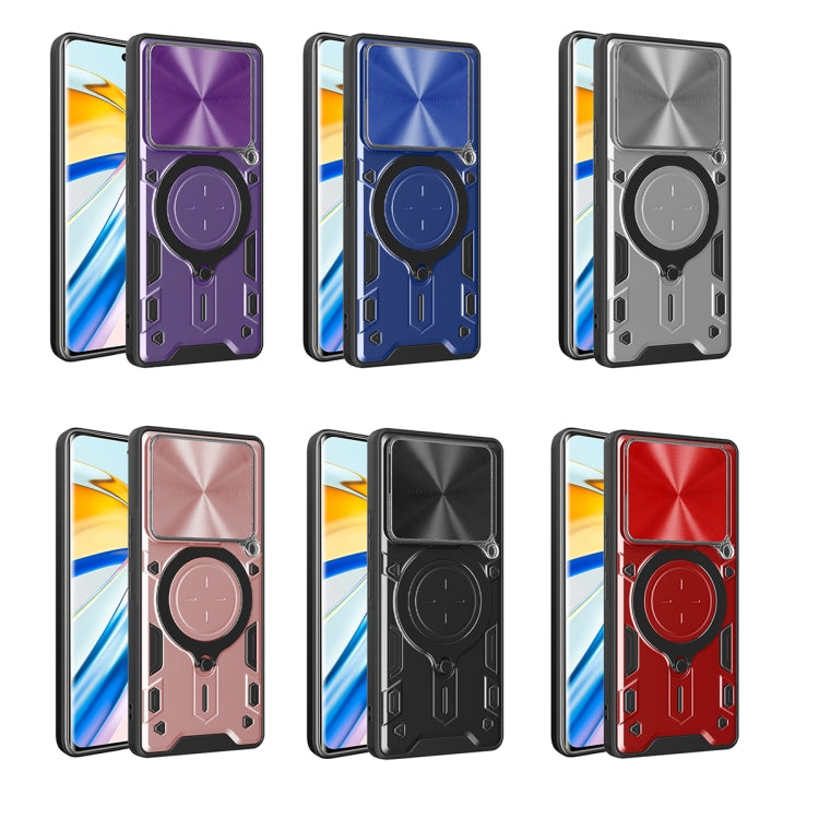 Funda para Teléfono Tecno Pova 6 4G Soporte Magnético Deslizante Textura Cd (Morado)