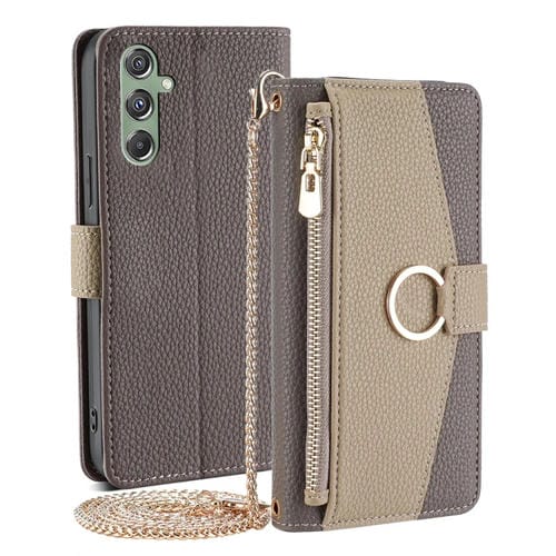Funda para Teléfono Samsung Galaxy M34 5G F34 5G Cuero Textura Litchi Cruzada (Gris)