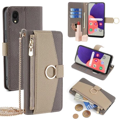 Funda para Teléfono Samsung Galaxy A22 5G Versión Jp Cuero Textura Crossbody Litchi (Gris)