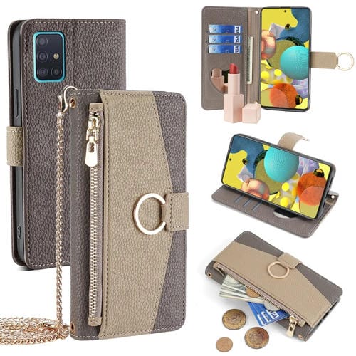 Funda de Cuero Crossbody para Samsung Galaxy A51 Litchi Texture (Gris)