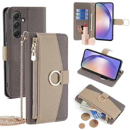 Funda de Cuero Crossbody para Samsung Galaxy A54 5G Litchi Texture (Gris)