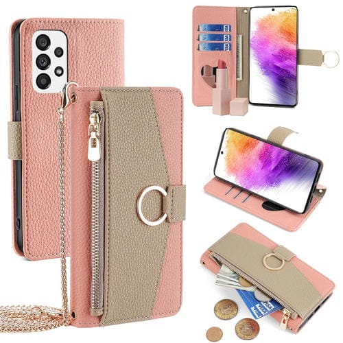 Funda para Teléfono Samsung Galaxy A73 5G Cuero con Textura Litchi Cruzada (Rosa)