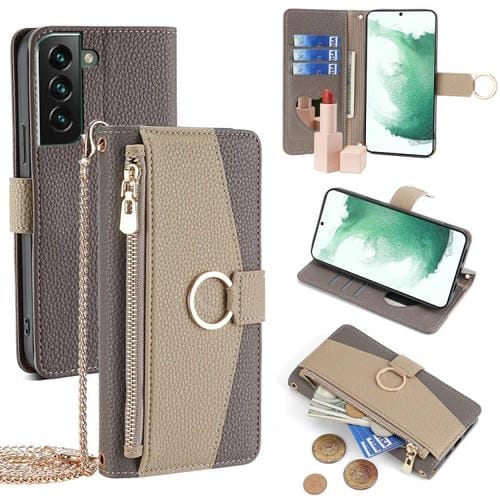 Funda para Teléfono Samsung Galaxy S22+ 5G Cuero Textura Litchi Crossbody (Gris)