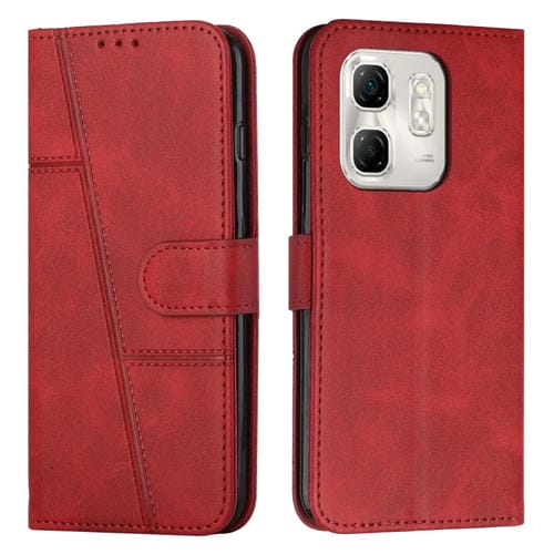Funda de Cuero Textura Becerro con Costuras para Infinix Hot 50I (Rojo)