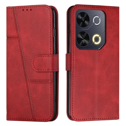 Funda de Cuero con Textura de Becerro y Costuras para Itel P65 (Rojo)