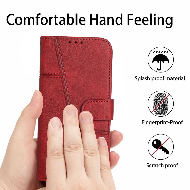 Funda de Cuero con Textura de Becerro y Costuras para Teléfono Itel S25 (Rojo)