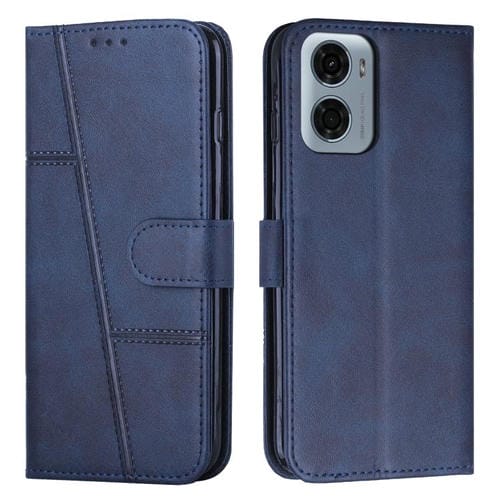 Funda de Cuero Textura de Becerro con Costuras para Motorola Moto G05 (Azul)