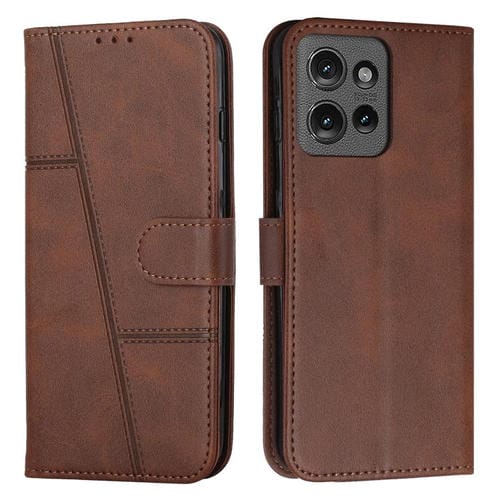 Funda de Cuero con Textura de Becerro y Hebilla para Motorola Moto G Power/G Play (2025) (Marrón)