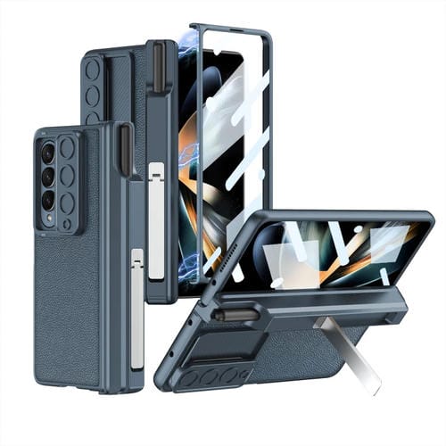 Funda de Cuero Gkk para Samsung Galaxy Z Fold4 con Tapa y Bisagra Magnética con Soporte (Azul)