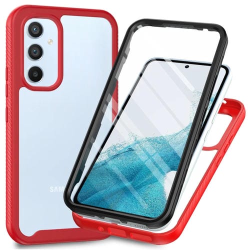Funda Protectora Samsung Galaxy A54 5G TPU PC Pet Transparente Dos Capas (Rojo)