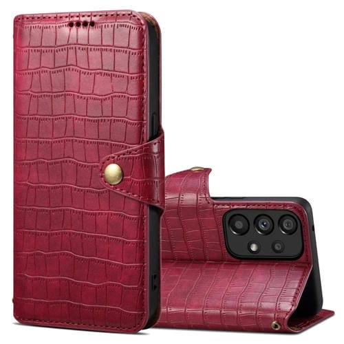 Funda para Teléfono Samsung Galaxy A33 5G Denior Cuero Borde de Aceite Textura de Cocodrilo (Rojo Rosa)