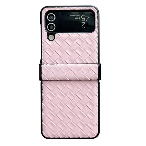 Funda para Teléfono Samsung Galaxy Z Flip4 Juego de Tres Piezas PU Plegable con Textura Tejida (Rosa)