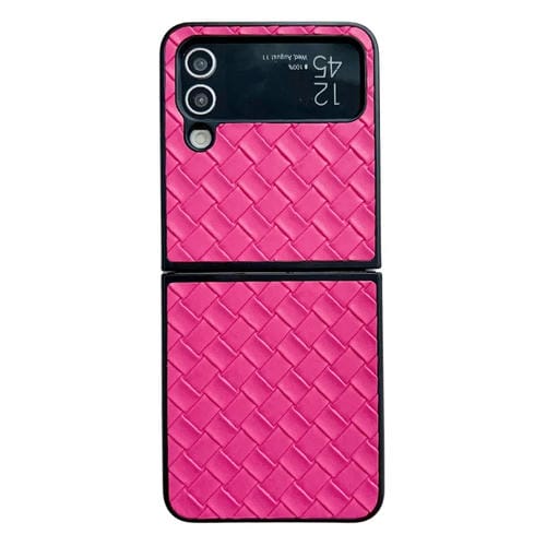 Funda plegable para teléfono Samsung Galaxy Z Flip3 de PU con textura tejida (Rojo Rosa)