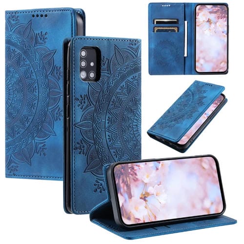 Funda de Cuero Magnética Totem para Samsung Galaxy A51 5G En Relieve (Azul)